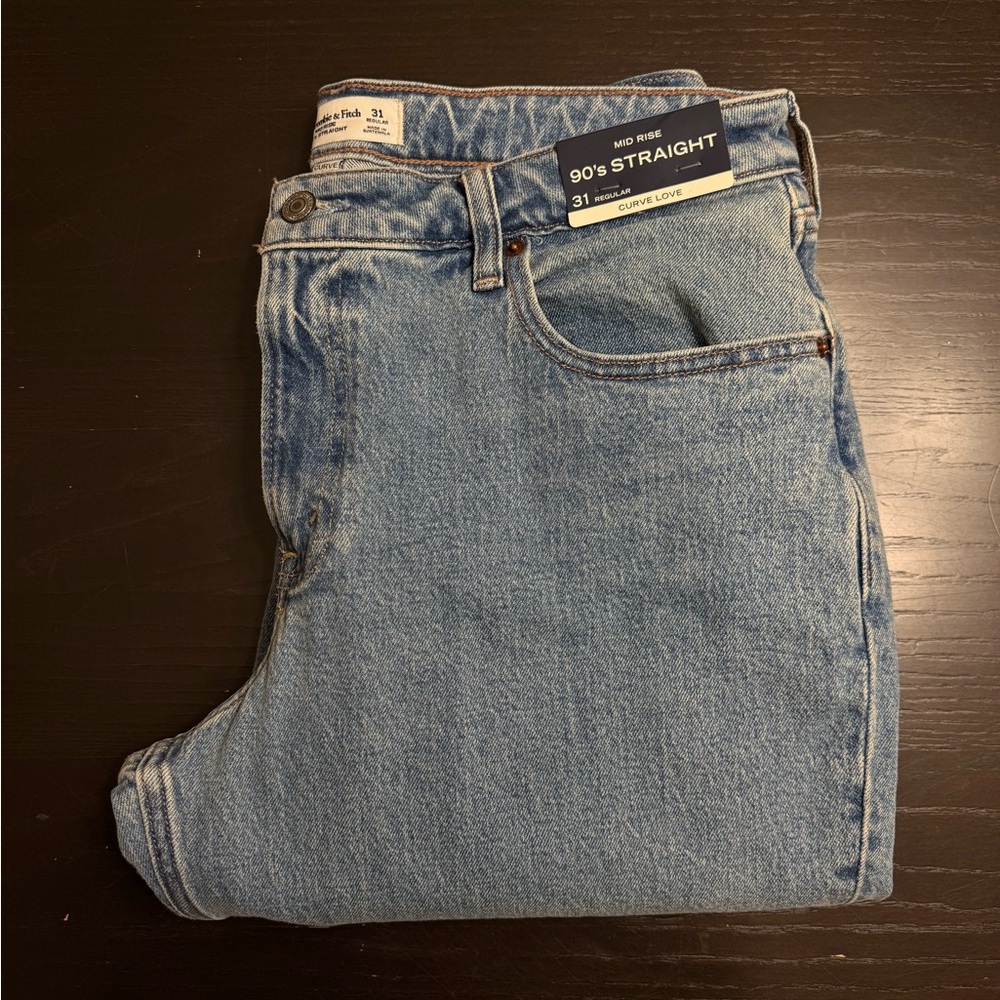 Abercrombie denim jeans curve love medium blue denim straight leg mid rise